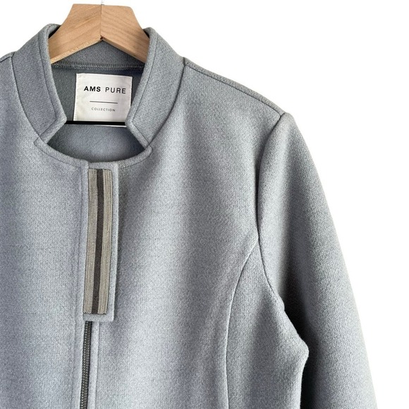 AMS Pure Wool Blend Mockneck Zip Front Blazer Jacket in Light Grey Blue, Size 12 - Picture 4 of 12
